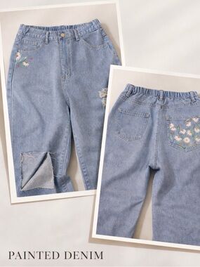 Hand Painted Denim Women's Light Blue Daisy Jeans